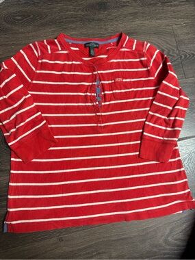 Ralph Lauren Red & White Striped Henley Top